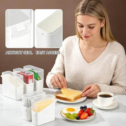 Cheese Slice Container Set 2Pcs, Fridge Storage Box Set, Stackable Design and Clear Lid for Box, Cheese, Tea Bags and Spices