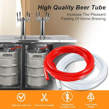 10FT Kegerator Line CO2 Hose Dual Lines Kit，3/16" Beer Line Tubing & ID 5/16" CO2 Gas Line Kegerator Replacement Line Food-Grade PVC Tube Draft Beer Keg Faucet Tube with 6 PCS Hose Clamps - size: 10Ft Beer Line +10Ft Gas Line
