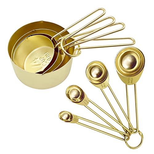 Gold Measuring Cups and Spoons Set of 8 pcs, Stainless Steel Measuring Cups and Spoons Set, 4 pcs Measure Cups, 4 pcs Measure Spoons For Cooking - color: Gold