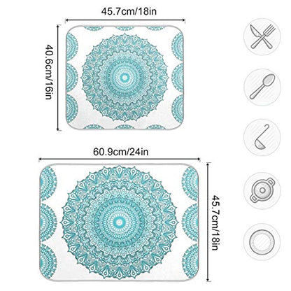 Super Absorbent Dish Drying Mat, Microfiber Fast-Drying Dish Mat, 24" x 18", Kitchen Dish Drying Pad, Boho Ethnic Turquoise Mandala - color: Turquoise Mandala, size: 18" x 24"