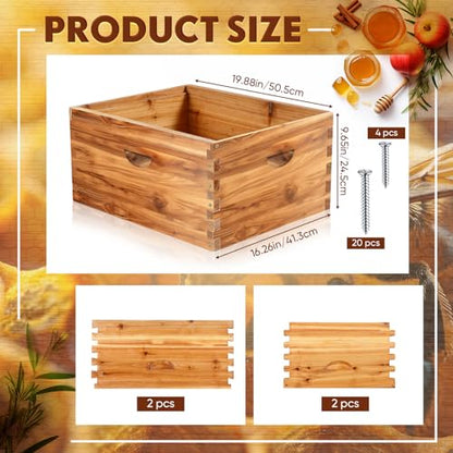 Colingmill 1 Pieces Deep Bee Box for 10 Frame Unassembled Hive Brood Box with Wax Coating,Beekeeping Brood Boxes with Screws,Dipped in Beeswax Bee Hives Boxes Starter Kit,9 5/8 Inch