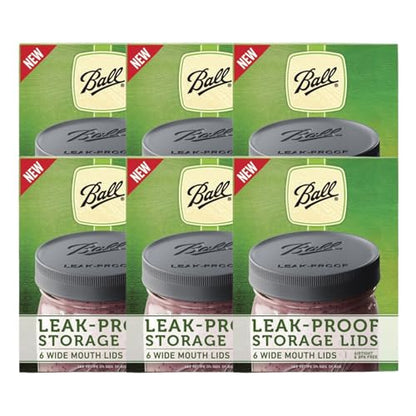 Ball Mason Jar Leak-Proof Lids, Wide Mouth, 6 CT (Pack of 6) - color: Clear, size: 6 Count (Pack of 6)