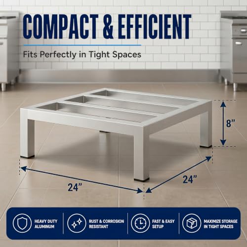 24" x 24" x 8" Aluminum Dunnage Rack Heavy Duty Floor Storage Stand, NSF for Commercial Use - size: 24"W x 24"D x 8"H