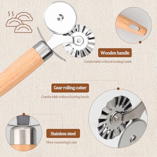 Pastry Cutter Double Wheel - Exquisite Wooden Handle, Perfect for Pasta, Pizza, Ravioli, Cookie -Cheese Slicers Enhance Your Culinary Artistry - color: Pastry Cutter Double Wheel