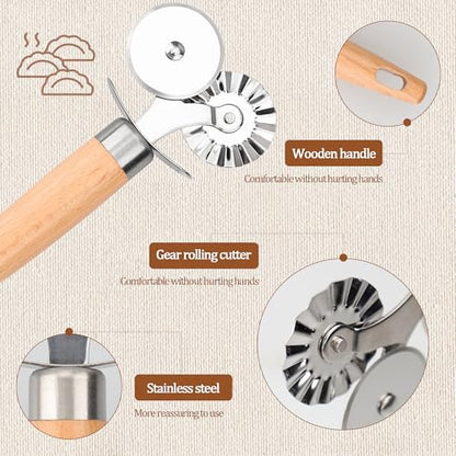 Pastry Cutter Double Wheel - Exquisite Wooden Handle, Perfect for Pasta, Pizza, Ravioli, Cookie -Cheese Slicers Enhance Your Culinary Artistry - color: Pastry Cutter Double Wheel