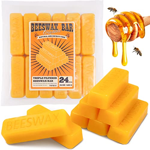 TRINIDa 24 oz Yellow Beeswax Bars, Natural Organic Beeswax Block 24 PCS, Bees Wax Candle Making, Beeswax for Candle Making, Bees Wax Making for Skincare, Lip Balms, Lotions, DIY Cosmetic Grade Gift - color: Bar 24pcs