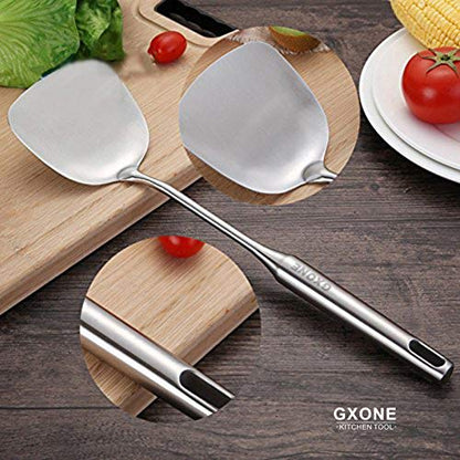 Wok Spatula Stainless Steel, Wide Metal Spatula with Hollow Long Handle Wok Utensils,Silver/14.7Inch - style: Wok Spatula