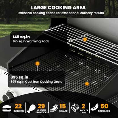 Electactic 4-Burner Gas Grill with Side Burner,Stainless Steel Propane Grill with Porcelain-Enameled Grills,Built-In Thermometer,42000BTU BBQ Grill for Outdoor Cooking and Patio Barbecues - size: 4 Burner Gas Grills with Side Burner