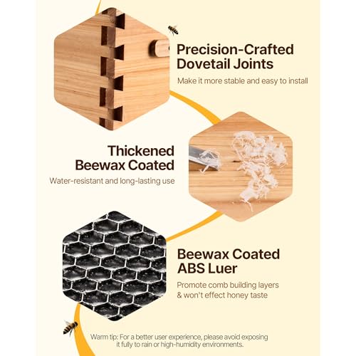 Happybuy Bee Hive Medium Box Starter Kit, 100% Beeswax Coated Natural Fir Wood, Langstroth Beehive Kit with 10 Frames and Foundations