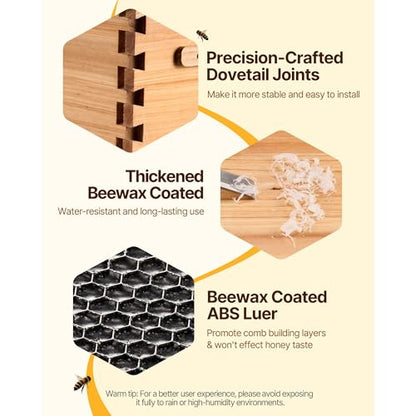 Happybuy Bee Hive Medium Box Starter Kit, 100% Beeswax Coated Natural Fir Wood, Langstroth Beehive Kit with 10 Frames and Foundations