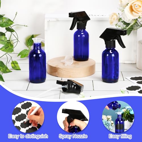 Fumete 20 Pcs 4 oz Glass Spray Bottles Empty Refillable Sprayer Containers with Funnels Labels Black Trigger Sprayers Spray Bottles for Essential Oil DIY Kitchen Hair Plants(Blue) - color: Blue