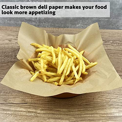 CAMKYDE Deli Paper Sheets 12" X 12" 100PK, Grease Proof Sandwich Wrapping Paper - color: Kraft