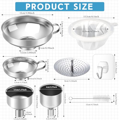 12 Pcs Stainless Steel Canning Funnels for Wide Mouth Mason Jars, Set with Strainer