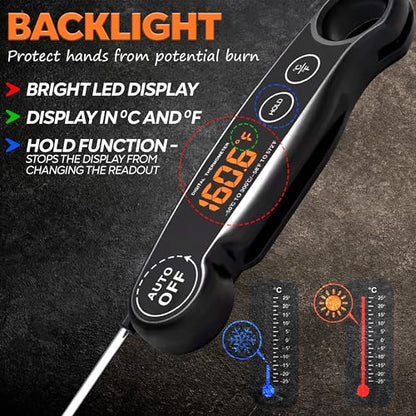 Instant Read Food Thermometer Rechargeable Meat Thermometer Digital Kitchen Thermometer - Fast & Accurate Food Thermometer for Cooking, Grill Thermometer, Birthday Gift for Husband, Dad, Men