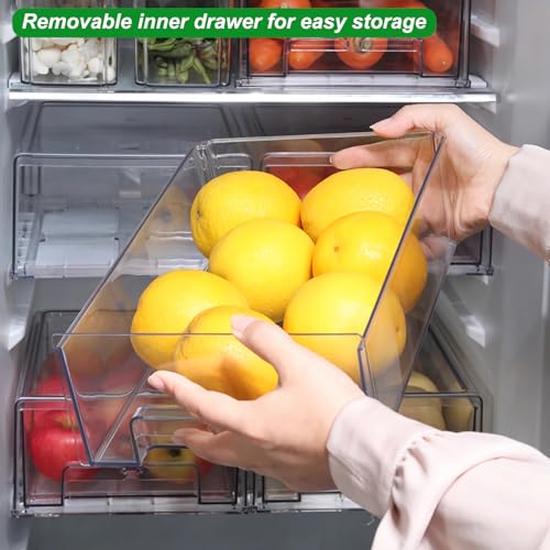 Taiuloo 2 Pack Stackable Refrigerator Organizer Bins with Pull-Out Drawer, Clear BPA-Free Food Storage Containers for Fridge Freezer, Kitchen Pantry Cabinet & Bathroom Vanity Organization
