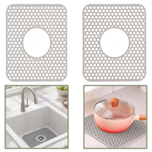 Silicone Sink Mat for Kitchen, Honeycomb Design Drain Protector for Bottom of Stainless Steel Sink, Anti-Scratch & Non-Slip, Heat Resistant Dish Drying Rack, Grey