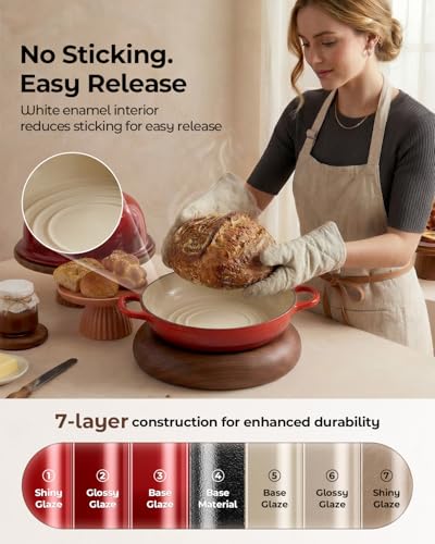 Enameled Cast Iron Bread Oven 5 Qt with Starter Kit, Round Dutch Oven with Lid for Sourdough Baking, Baking Kit Includes Silicone Sling, Banneton & Lame, Complete Artisan Bread Set - color: Red, size: Bread Oven & Baking Kit