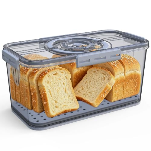 Bread Box with Lid and Handle,Airtight Bread Storage Container with Time Recording,Bread Keeper for Homemade Toast, Bagel, Portable bread boxes for Camping & Outdoor Travel,Not dishwasher safe - color: Grey-Small