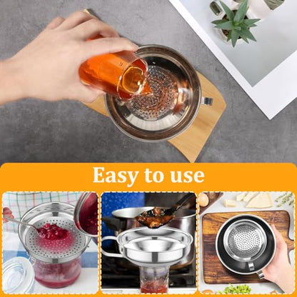 Canning Funnel with Strainer for Wide and Regular Mason Jars, Stainless Steel Wide-Mouth Funnel with Handle, Wide Mouth Funnels for Kitchen Use, Canning Supplies Kit Food Funnel Set
