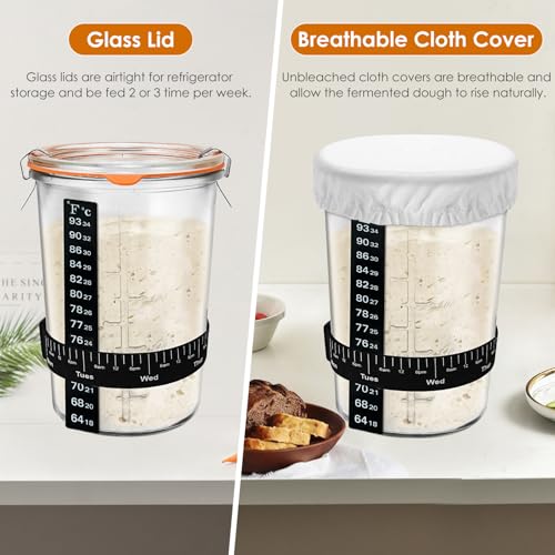 TOKPELA Sourdough Starter Jar Glass, Wide Mouth Sourdough Starter Jars, Sourdough Starter Kit with Wooden Spoon, Cloth Cover, Glass Lids, Sourdough Starter Jar 27oz for Sourdough Bread Baking Supplies - color: Sourdough Starter Jar