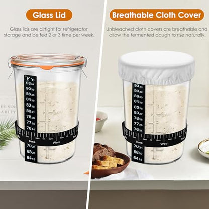 TOKPELA Sourdough Starter Jar Glass, Wide Mouth Sourdough Starter Jars, Sourdough Starter Kit with Wooden Spoon, Cloth Cover, Glass Lids, Sourdough Starter Jar 27oz for Sourdough Bread Baking Supplies - color: Sourdough Starter Jar