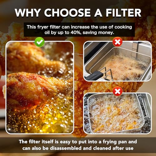 Commercial Deep Fryer Filter Skimmer Basket (13.75" x 13.6") – Stainless Steel 550 Micron Mesh Oil Filter Screen for High-Volume Frying, Heavy-Duty Oil Strainer, Manual Included