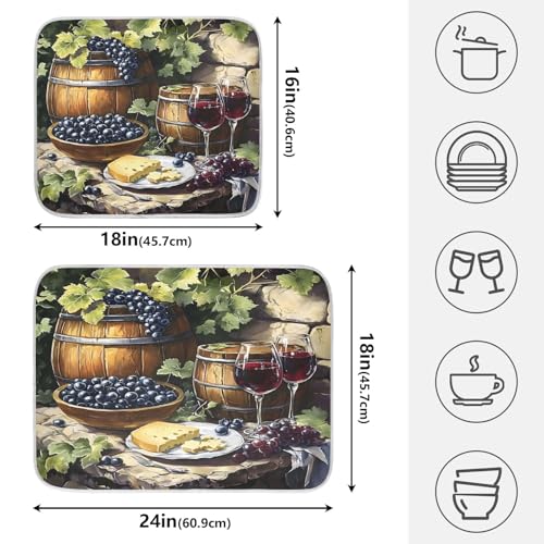 Red Wine Bottles Grapes Cheese Dish Drying Mats for Kitchen Counter, 18x24 inch Drying Dishes Absorbent Microfiber Dish Drainer Mat Rack Pad Fast Dry - size: 18x24in