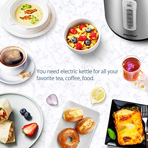 COMFEE' Stainless Steel Electric Kettle, 1.7 Liter Tea Kettle Electric & Hot Water Kettle, 1500W Fast Boil with LED Light, Auto Shut-Off and Boil-Dry Protection - color: Stainless Steel, size: 1.8 Quarts