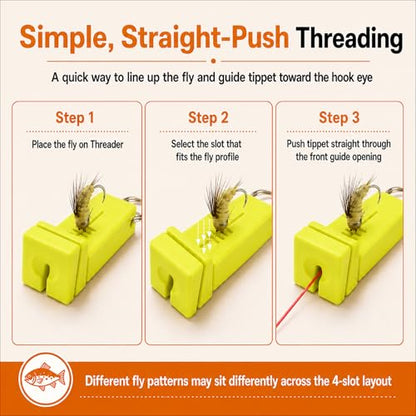 Fly Fishing accessories- Magnetic Fly Threader Bright Orange, 4-Slot Precision Threading Tool for Fly and Ice Fishing, Lightweight Plastic Hook Threader with Keychain for Wading Low Light Cold Hands | Magnetic Fly Threader for Tiny Hook Eyes, Cold Hands,