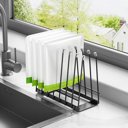 Plastic Bag Drying Rack, Metal Reusable Silicone Ziplock Bag & Bottle Drying Stand, Lerine Drying Rack Kitchen Organizer, Black - color: Black