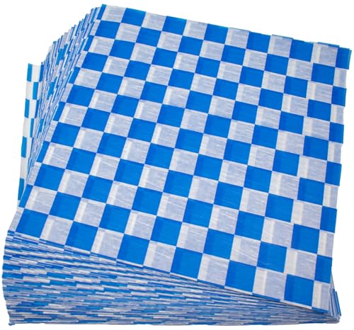MADE IN USA 1,000 Sheets of Grease-Resistant Food Grade Waxed Kraft Deli Tissue Paper, 12" X 12" (Blue Checker Print) - color: Blue Checker Print