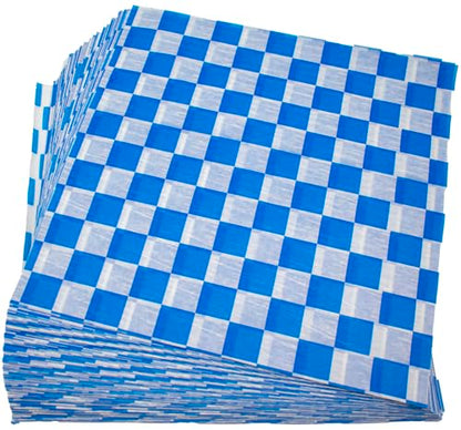 MADE IN USA 1,000 Sheets of Grease-Resistant Food Grade Waxed Kraft Deli Tissue Paper, 12" X 12" (Blue Checker Print) - color: Blue Checker Print