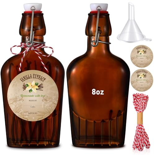 Uiifan 2 Pack 8 oz Vanilla Extract Bottles with Swing Top Flask Whiskey Pocket Amber Glass Flask for Homemade Vanilla Extract Lemon Kombucha Water Apply Christmas Wedding Gift (Amber) - color: Brown, size: 8 oz