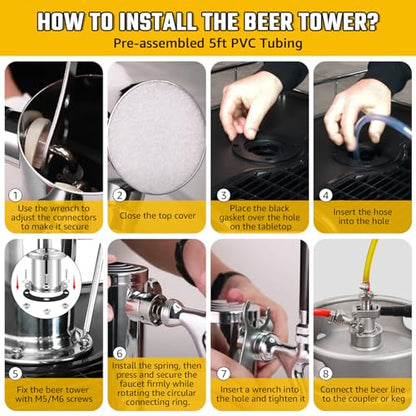 3 Tap Beer Tower Stainless Core Beer Faucet Kegerator Tower Draft Beer Tap Tower Dispenser Pre-Installed Kegerator Tap Tower Kit with Self-Closing Spring Keg Tap Beer Brewing Kit - size: Triple Tap Beer Tower