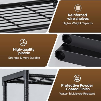 5-Tier Storage Shelves with Plastic Connectors – Metal Shelf Organizer for Pantry, Closet & Bathroom, Space-Saving Sturdy Shelving Unit Rack, Black, 17.3" x 12.8" x 56.7" - size: 17.3" x 12.8" x 56.7"(5T)