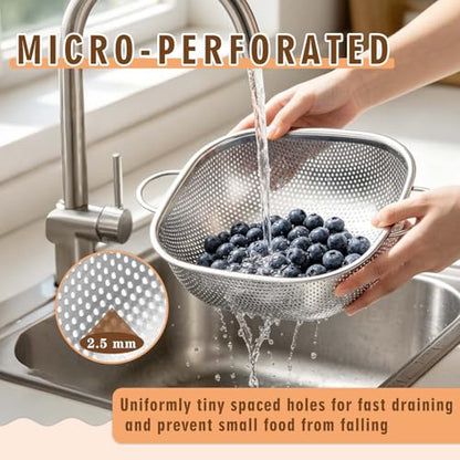 P&P CHEF Stainless Steel Colander Set, Strainers and Colanders for Kitchen | 3 Pcs Square Metal Colander Set, For Washing Draining Rinsing Spaghetti Fruit Food, Dishwasher Safe & Healthy, 2.4 / 4 / 6 Qt