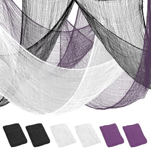 Legigo 6 Pack Halloween Creepy Cloths Cheesecloths, Spooky Black Mesh Fabric Cheese Cloths for Crafts, Scary Gauze Fabric for Party Supplies Home Wall Doorway Outdoor Yard Decor(Black,White,Purple) - color: Black, White, Purple, size: 6 Pack