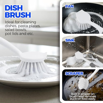 Holikme 6 Pack Dish Brush Set with Bottle Brush, Dish Scrub Brush, Pan Brush and 3 Straw Brushes, Deep Cleaning Handle Brush with Scraper Tip for Kitchen Sink Dishes Bottle Cup Pot and Pans (Gray) - color: Gray