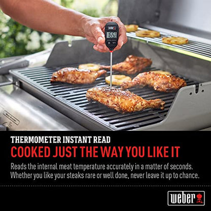Weber Instant‑Read Thermometer Probe, Black/Silver – Fast Digital Grill & Kitchen Thermometer with 15‑Second Readout, Auto Shutoff & Fahrenheit/Celsius Options - Grill Accessory | Quick & Precise Temperature Measurement in °C and °F, Accurate in 15 Second