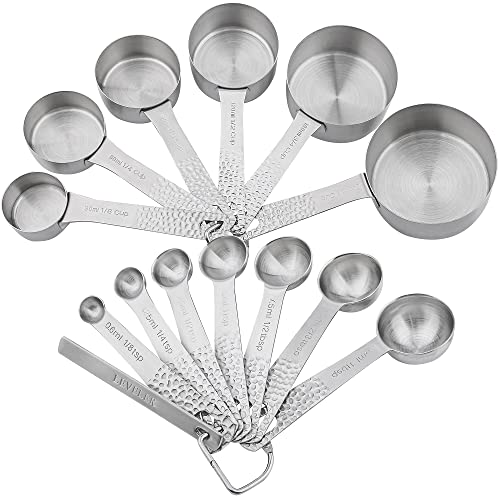 Measuring Cups and Spoons Set of 14, 18/8 Stainless Steel Measuring Cups Spoons Set, 6 Measure Cups and 7 Measure Spoons with Leveler - color: B: Siliver-cups+spoons