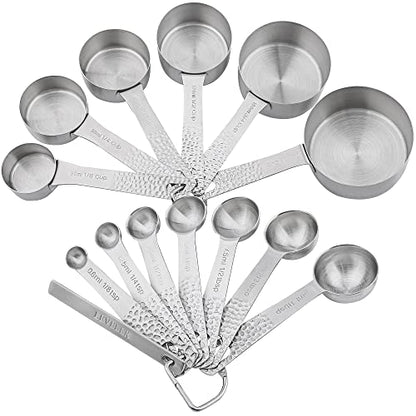 Measuring Cups and Spoons Set of 14, 18/8 Stainless Steel Measuring Cups Spoons Set, 6 Measure Cups and 7 Measure Spoons with Leveler - color: B: Siliver-cups+spoons