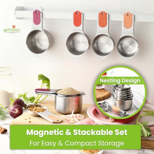 Spring Chef Magnetic Measuring Cups & Spoons Set of 15 - Desert Sunset | Stainless Steel, Patented, BPA Free, Strong Magnets, Heavy Duty - color: Desert Sunset, size: Set of 15