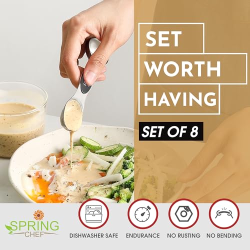 Spring Chef Stainless Steel Magnetic Measuring Spoons Set of 8 with Leveler, Dual Sided Metal Teaspoon & Tablespoon Measuring Spoons - Kitchen Gadgets For Baking and Cooking, Gray - color: Gray, size: 1-Pack