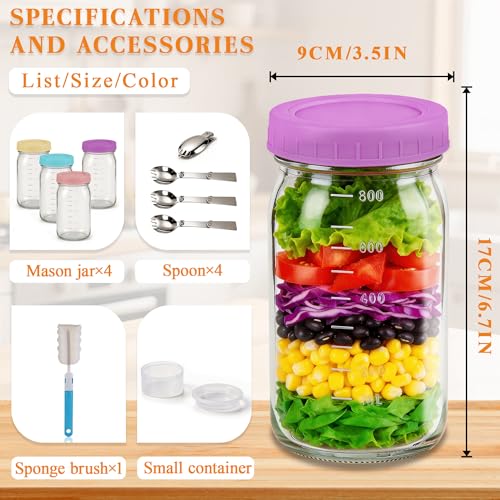 32oz Glass Wide Mouth Mason Jar with Divider and Lid | wet dry separated, plastic divider, leakproof lid, portable,wide mouth glass jar, meal prep, food-grade glass, freezer safe