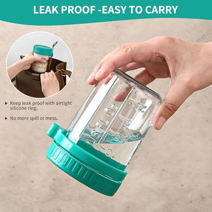 Xileanalee 6 Pack Overnight Oats Containers with Lids and Spoons-18 Oz Overnight Oats Jars Mason Jars for Chia Pudding Cereal Fruit Vegetable Milk Salad Yogurt Meal Prep - size: 6 Pcs