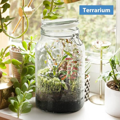 1 Gallon Round Glass Storage Jars, Airtight Glass Pickle Jars, Mason Jars | 4.3" Wide Mouth, Airtight Flip Lid, 2 Pack Food Grade Canisters, Gallon Glass Jars with ML/OZ Scale Line, Dishwasher Safe