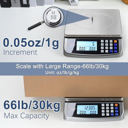 Atogou 66lb Food Scale, Commercial Kitchen Scale with Price Computing, Plug-in Usable, 0.05oz/1g, 304 Stainless Steel, for Cooking, Vegetables, Farm, Industry, Counting. LC300 Grey - style: Grey 66lb/30kg