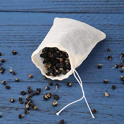 Natural Cotton Muslin Drawstring Bags, 20 Pcs, 4 x 3 Inches | Unbleached Cotton, Straining Herbs Cheesecloth, For Coffee Tea Brew, Soup Gravy Broth Stew, Bone Broth & Spice - size: 4 x 3 inches