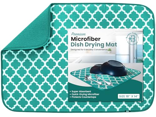 Dish Drying Mat for Kitchen Counter - 18 x 14 Inch Large Super Absorbent Microfiber Dish Drying Pad, Machine Washable Quick Dry Under Dish Rack Mat, Counter Protector for Dishes Pots Pans, Coffee Bar - style: Dish Drying Mat