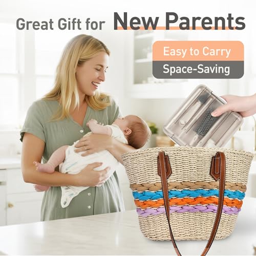 Baby Bottle Brush Set, 6-in-1 Travel Bottle Cleaner Kit with Silicone Bottle Brush, Nipple & Straw Brush, Soap Dispenser, Drying Rack, Storage Box – Compact Baby Travel Essential for Home & On-The-Go - color: White